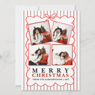 Rustic Candy Stripe 4 Foto Familjejul Julkort