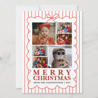 Rustic Candy Stripe 6 Foto Familj Jul Julkort