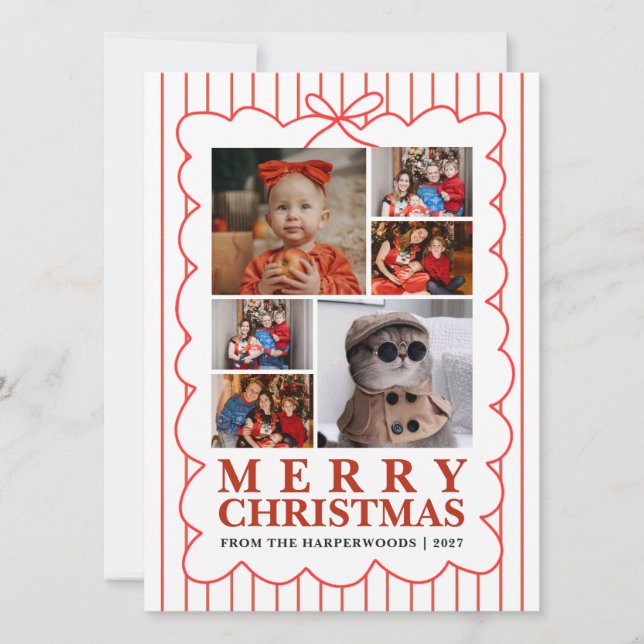 Rustic Candy Stripe 6 Foto Familj Jul Julkort (Framsida)