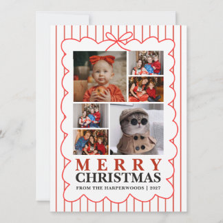 Rustic Candy Stripe 6 Foto Familj Jul Julkort