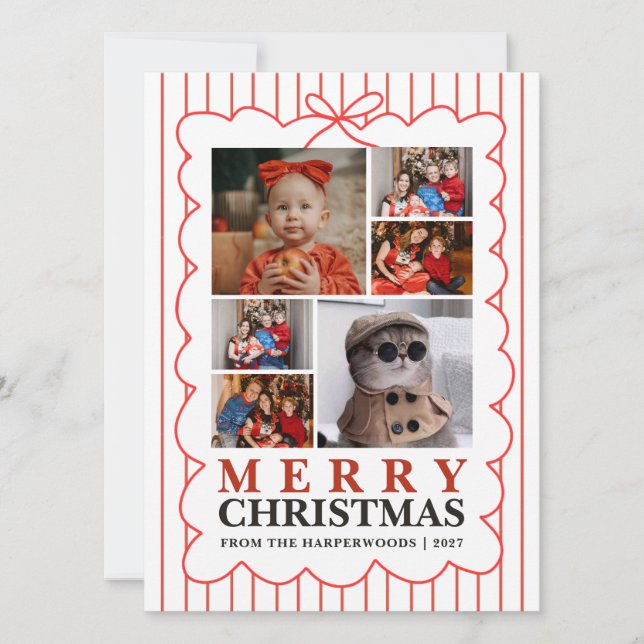 Rustic Candy Stripe 6 Foto Familj Jul Julkort (Framsida)
