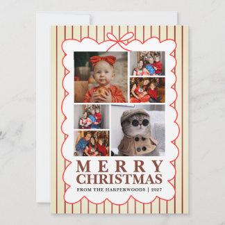 Rustic Candy Stripe 6 Foto Familj Jul Julkort