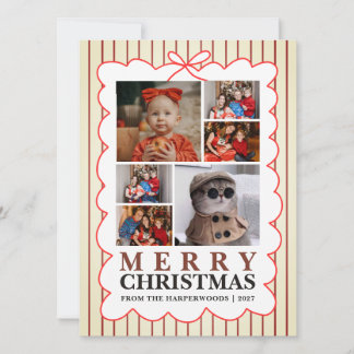 Rustic Candy Stripe 6 Foto Familj Jul Julkort