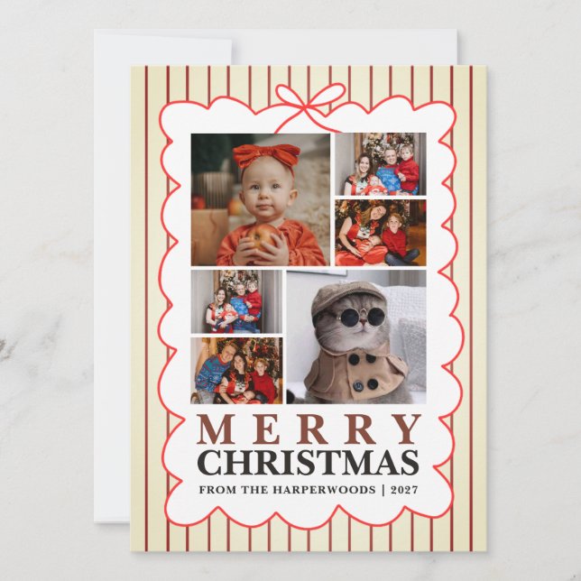 Rustic Candy Stripe 6 Foto Familj Jul Julkort (Framsida)