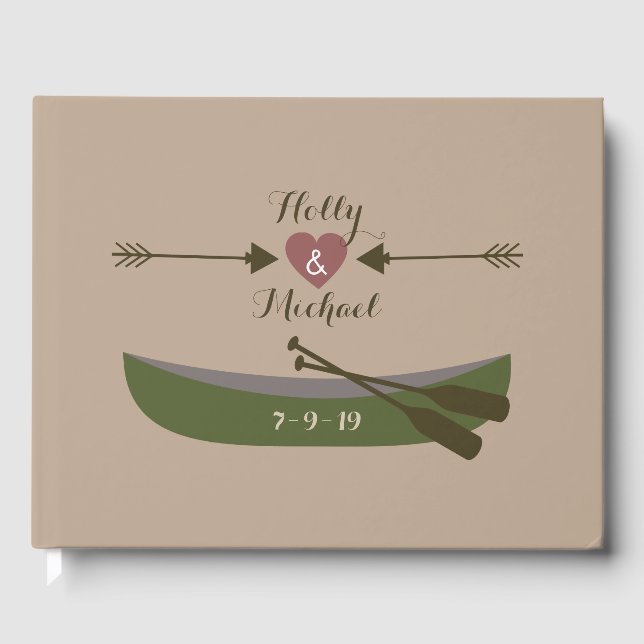 Rustic Canoe Bröllop Guestbook Gästböcker (Framsida)
