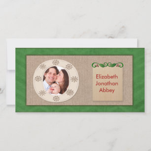 Rustic Canvas Grönt Chevron julfotoport Julkort