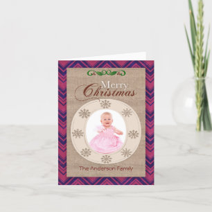 Rustic Canvas Rosa Chevron julfotoport Helgkort