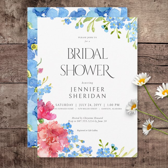 Rustic Carnations & Glöm mig Nots Möhippa Inbjudningar (Rustic Carnations & Forget Me Nots Bridal Shower Invitation)