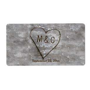 Rustic Carved Birch Heart Monogram Fraktsedel