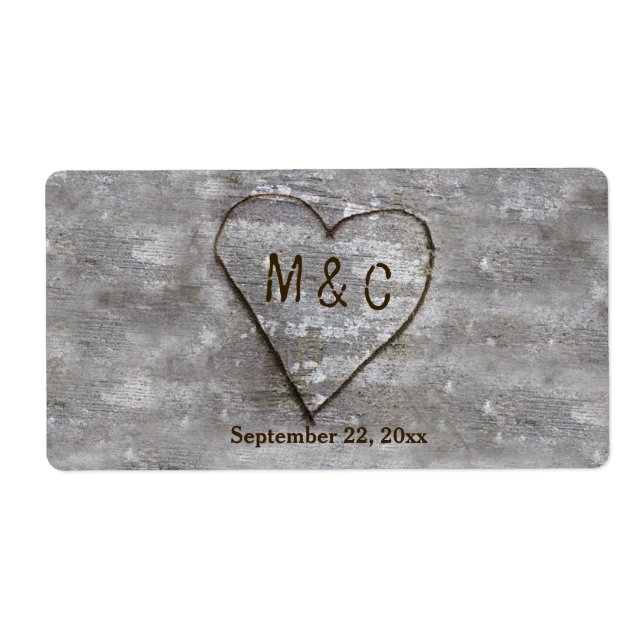 Rustic Carved Birch Heart Monogram Fraktsedel (Framsidan)