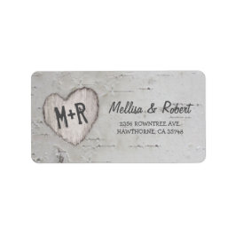 Rustic Carved Birch Tree Adressetikett