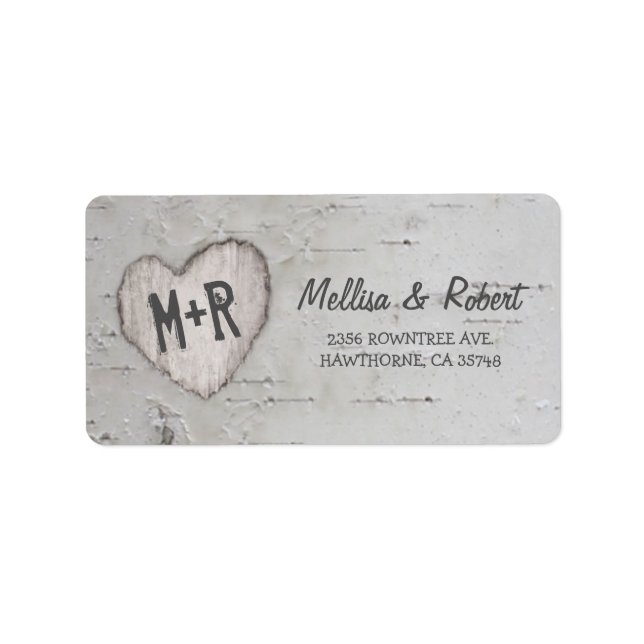 Rustic Carved Birch Tree Adressetikett (Framsidan)