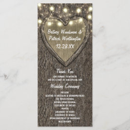 Rustic Carved Oak Träd Landsbyggsbröllop Program