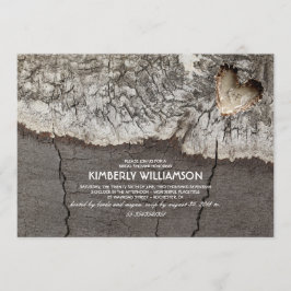 Rustic Carved Wood Heart Träd Möhippa Inbjudningar