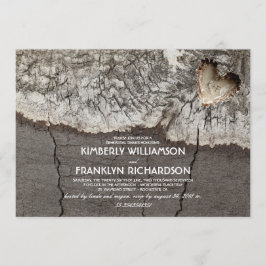 Rustic Carved Wood Heart Träd Rehearsal Middag Inbjudningar