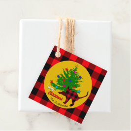 Rustic Cat, Julgran, Family namn, Red plaid Gåvor Etiketter