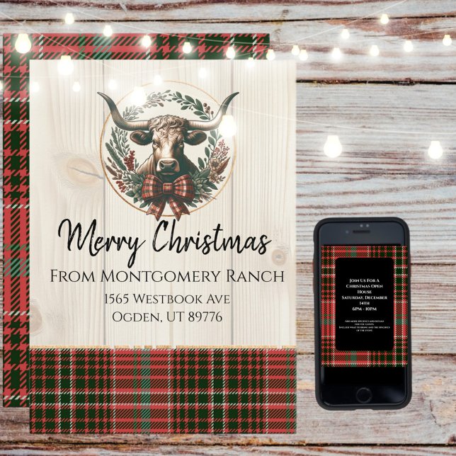 Rustic Cattle Ranch-jul Inbjudningar (Enjoy this Festive Christmas design! Personalize with your favorite holiday event or greeting. )