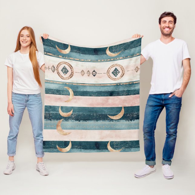 Rustic Celestial Stripe Moon Sun Earthy (10) Fleecefilt (På plats)