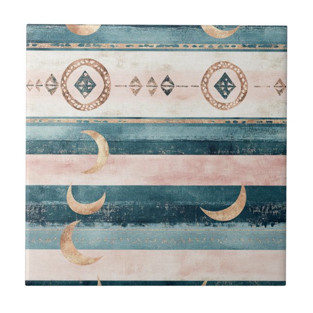 Rustic Celestial Stripe Moon Sun Earthy (10) Kakelplatta (Framsidan)