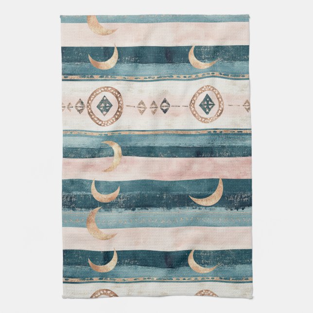Rustic Celestial Stripe Moon Sun Earthy (10) Kökshandduk (Vertikal)