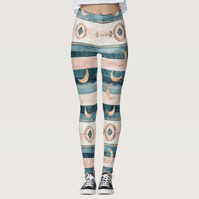 Rustic Celestial Stripe Moon Sun Earthy (10) Leggings (Framsida)