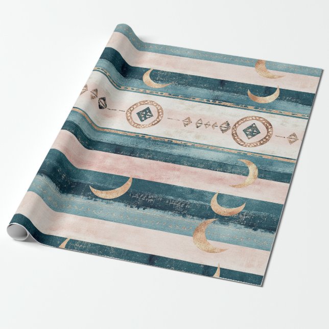 Rustic Celestial Stripe Moon Sun Earthy (10) Presentpapper (Utrullad)