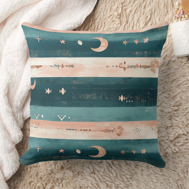 Rustic Celestial Stripe Moon Sun Earthy (5) Kudde (Filt)