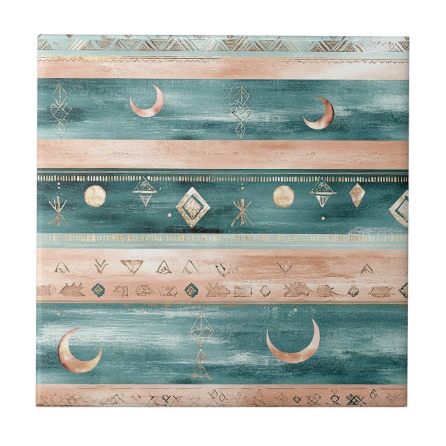 Rustic Celestial Stripe Moon Sun Earthy (9) Kakelplatta (Framsidan)