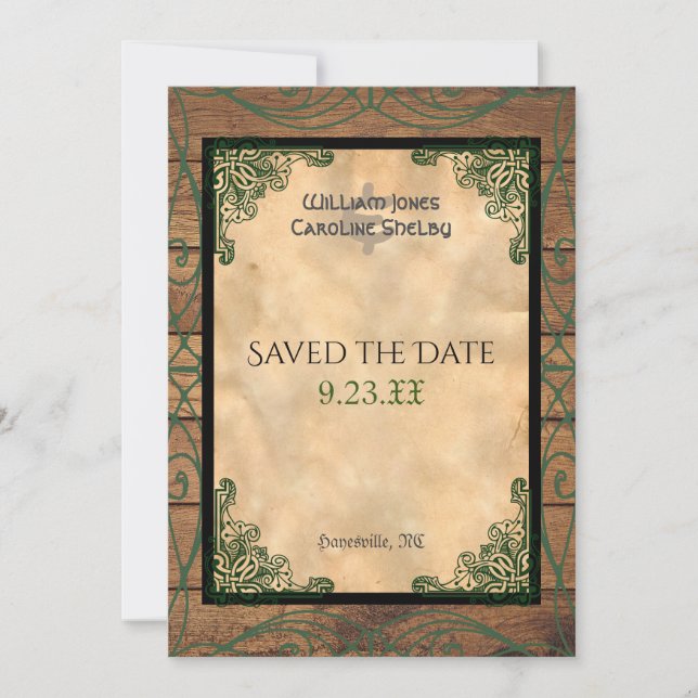 Rustic Celtic Claddagh Spara datumet Inbjudningar (Framsida)