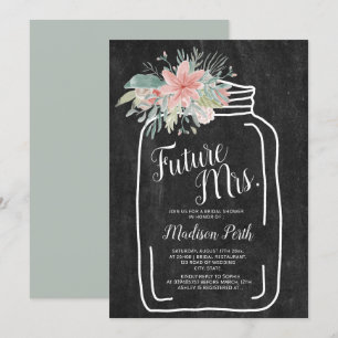 Rustic chalk blommigt Mason burk-skript möhippa Inbjudningar