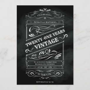 Rustic Chalkboard 21st Birthday Man Vintage Inbjudningar