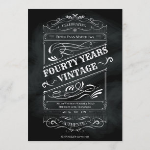 Rustic Chalkboard 40th Birthday Man Vintage Inbjudningar