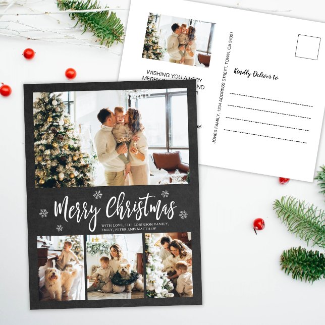 Rustic Chalkboard 4 Photo Collage jul Vykort (Skapare uppladdad)