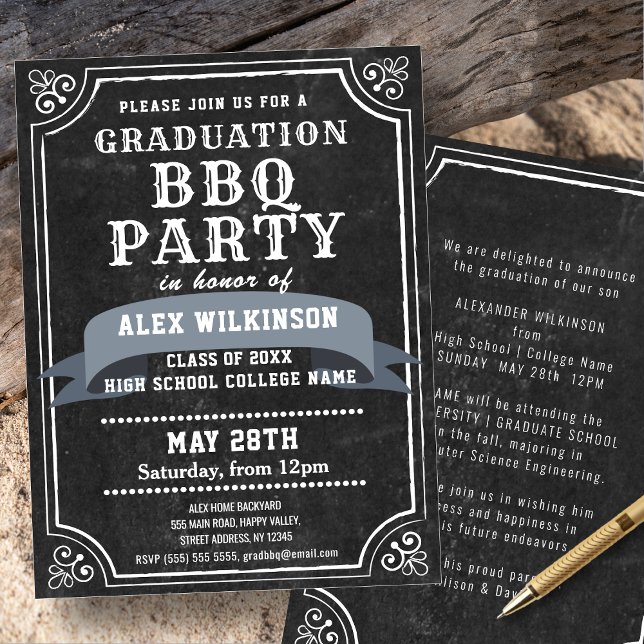 Rustic Chalkboard Backyard BBQ Party Simple GRAD Inbjudningar (Skapare uppladdad)