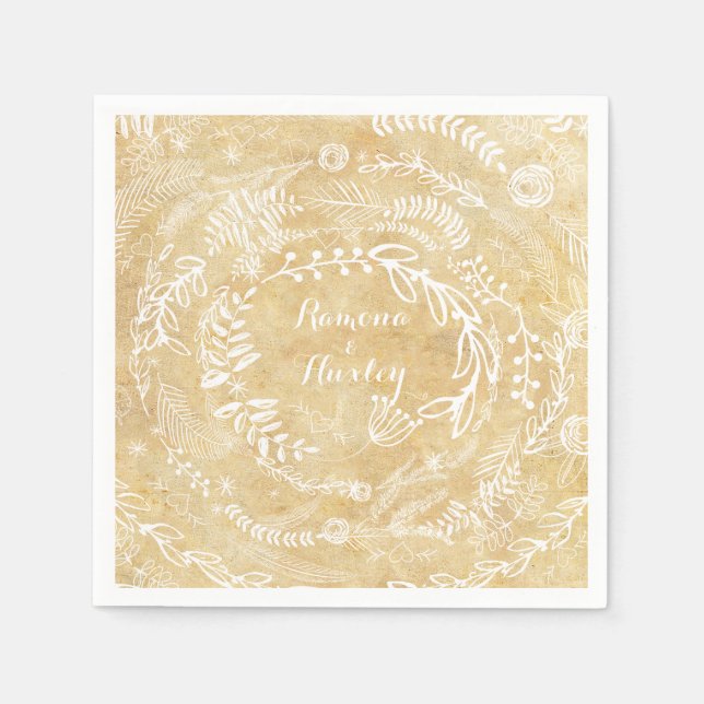 Rustic Chalkboard Blommigt Garland Pappersservett (Framsidan)