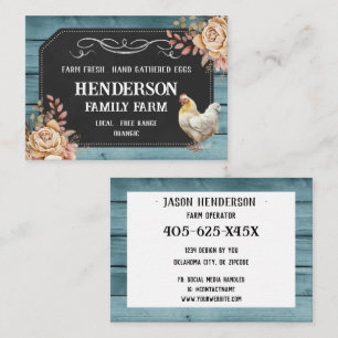 Rustic Chalkboard Blue Wood Chicken Farm Visitkort