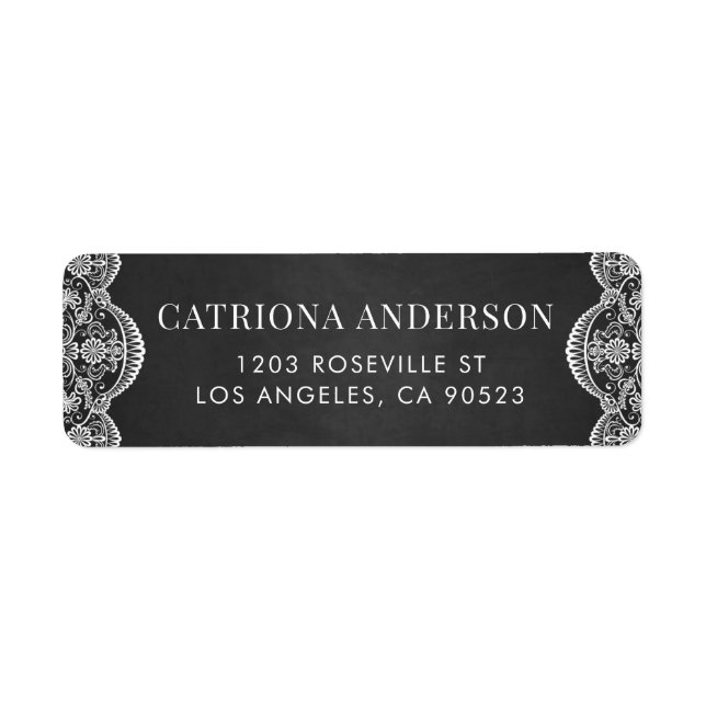 Rustic Chalkboard Botanical Brocade Snöre Bröllop Returadress Etikett (Framsidan)