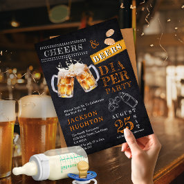 Rustic Chalkboard Cheers & Öl Diaper Party Inbjudningar