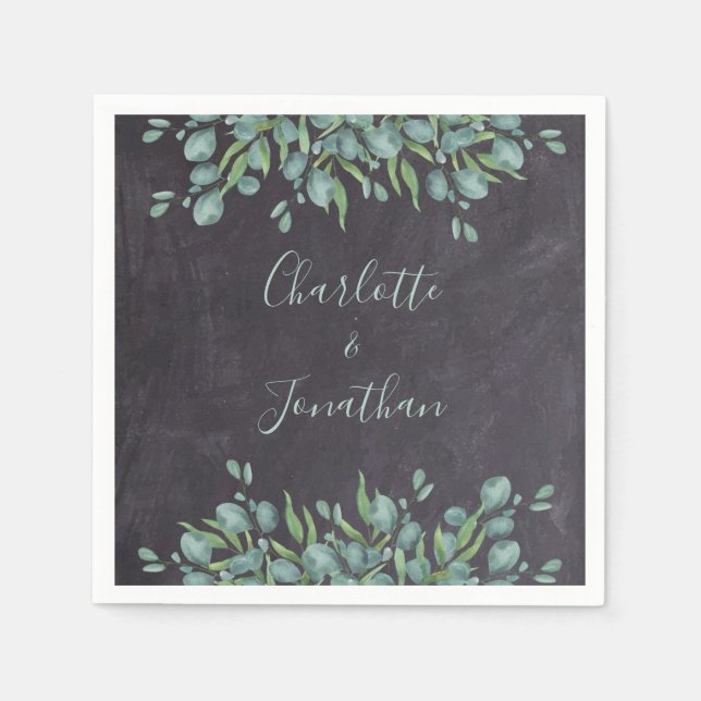 Rustic Chalkboard Eucalyptus Greenery Bröllop Pappersservett (Framsidan)