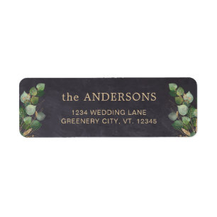 Rustic Chalkboard Eucalyptus Greenery Bröllop Returadress Etikett