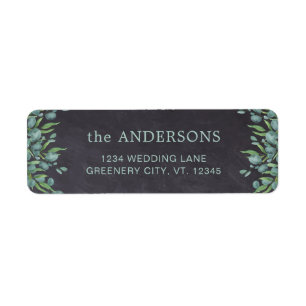 Rustic Chalkboard Eucalyptus Greenery Bröllop Returadress Etikett