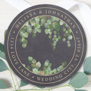 Rustic Chalkboard Eucalyptus Greenery Bröllop Runt Klistermärke