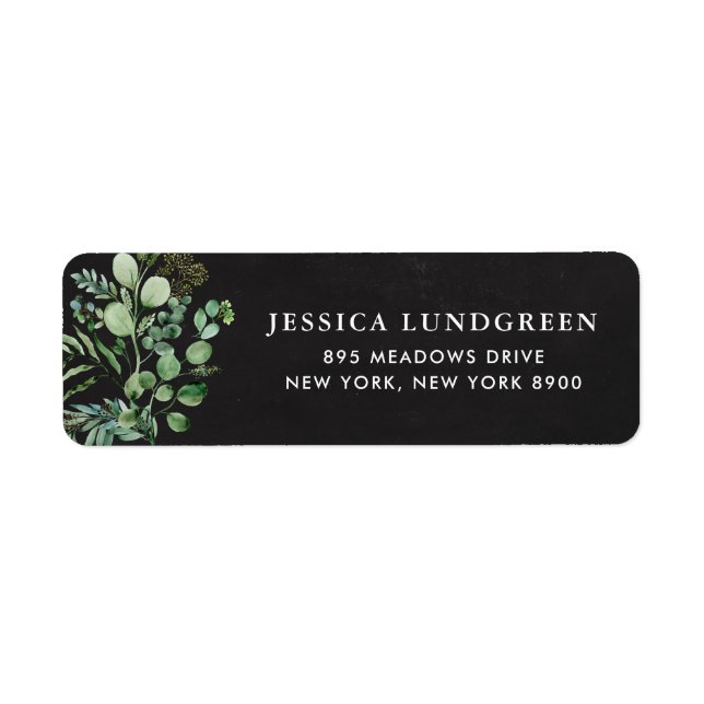 Rustic Chalkboard Eucalyptus Lövs Greenery Returadress Etikett (Framsidan)