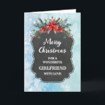 Rustic Chalkboard Girlkompis God jul Kort<br><div class="desc">God jul för flickvänskort med land-krita mönster och vintern löv med poinsettias.</div>