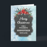 Rustic Chalkboard Godmor God jul Kort<br><div class="desc">God jul för gudmoderkort med rustic land chalkboard mönster och vintern bladbete med poinsettias.</div>