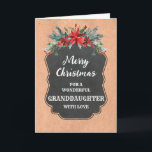 Rustic Chalkboard Granddotter God jul Kort<br><div class="desc">God jul för dotterdotterkort med rustik land-kalkbrädet mönster och vintern löv med poinsettias.</div>