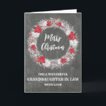 Rustic Chalkboard Granddotter i Juljul Kort<br><div class="desc">God jul för dotterdotter i ett juridiskt kort med land-schalkboard mönster och snöbad med poinsettias.</div>