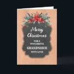 Rustic Chalkboard Grandniece God jul Kort<br><div class="desc">God jul för barnmorskekort med land-kritan mönster och vinter-löv med poinsettias.</div>