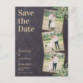 Rustic Chalkboard Greenery 3 Photo Save Date Vykort
