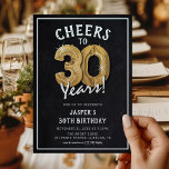 Rustic Chalkboard Guld-ballonger 30års födelsedag Inbjudningar<br><div class="desc">Vi firar att vi vrider 30! 30års födelsedag party är designat med titeln "Cheers to 30 Years!". Med en rustik kalkbrädesbakgrund,  30 heliumballonger i guld,  vit trendig typografi och en enkel födelsedagsfest som är enkel att anpassa.</div>